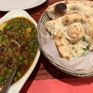 Aloo Matar and Garlic Naan