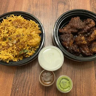 Shrimp Biryani and Tamarind Chicken Wings