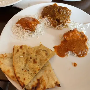 Chicken tiki masala Naan-plain and garlic naan Butter chicken Mint parantha Lamb saag