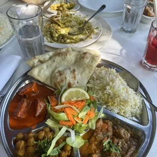 Lunch special, Butter Chicken, Lamb Seekh Kabab, Naan, Basmati Rice