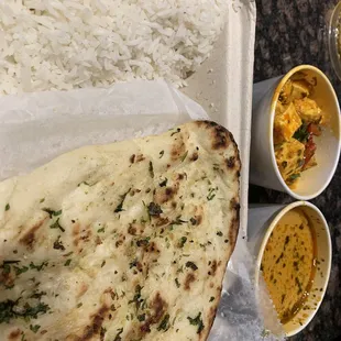 Chicken tikka, paneer, naan, rice