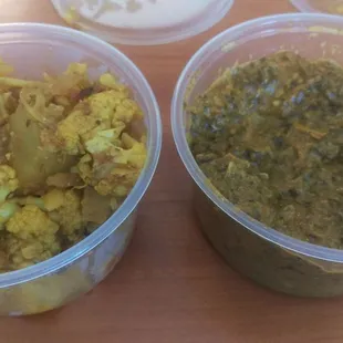 My lunch of aloo gobi and chicken saag!