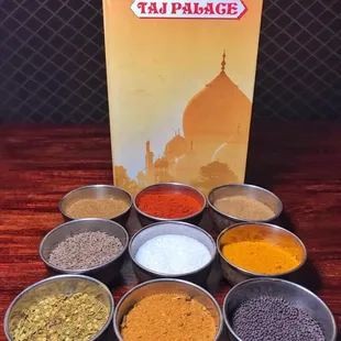 All different spices used to make Indian food