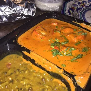Chicken tikka masala. Comes with side of lentils (dal) that was also super yummy!!