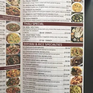 the menu of the restaurant