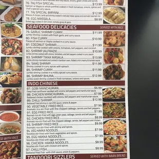 the menu of the restaurant