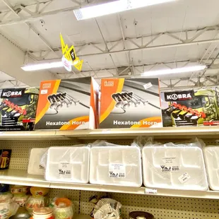 a variety of items on shelves