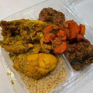 Chicken Tajine with eggplant, tomato and carrot salads  (6/20/2022)