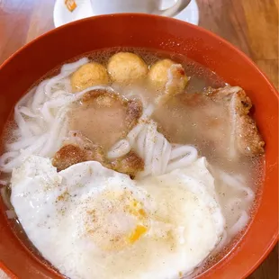 Pick 3 item noodle soup fried egg, fish ball pork chop