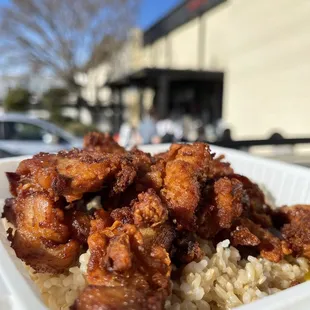 Mochiko Chicken with brown rice