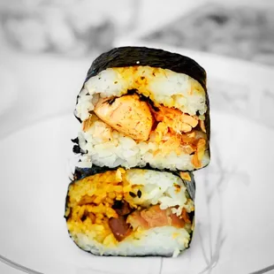 Salmon Musubi 7&quot; Log and Flank Kalbi Musumi 7&apos;&apos; Log | ig: eats.w.eva