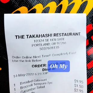 the order for the restaurant