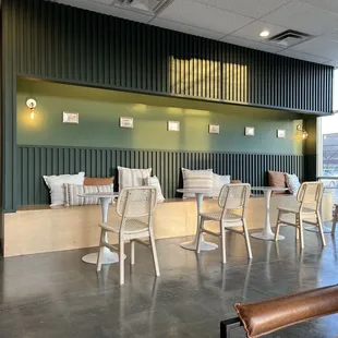 tables and chairs in a restaurant