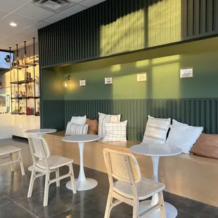tables and chairs in a coffee shop