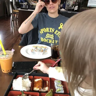 a woman eating a meal