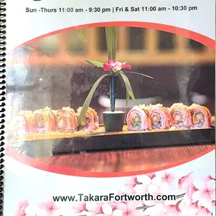 Takara All You Can Eat Menu Cover Page