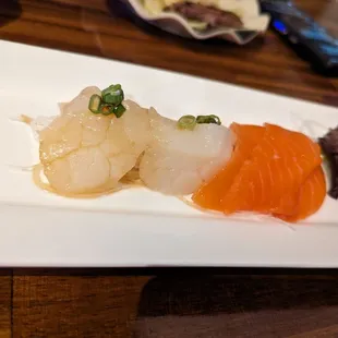 Scallop and salmon sashimi
