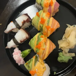 Octopus sushi and Rainbow Roll
