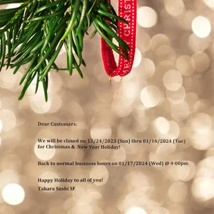 a red ribbon hanging from a christmas tree