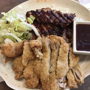 Combo plate; teriyaki and chicken katsu.