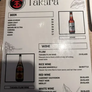 Drink menu back