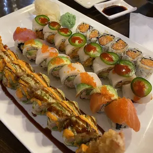 Five Star, Rainbow, Fire Fire Roll, Spicy Salmon Roll