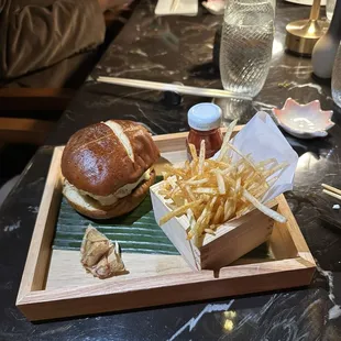 My Wagyu burger and french fries