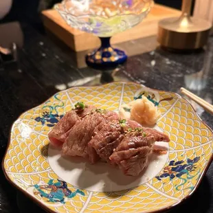 A5 wagyu and aburi toro sushi