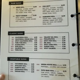 menu, sushi and sashimi