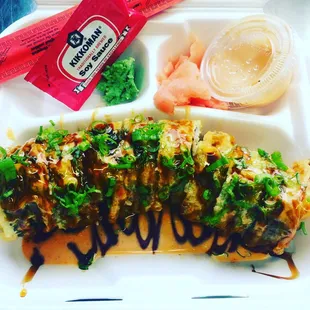 Walmart Roll (Chicken Tempura,crabmeat and cream cheese top with eel sauce and spicy mayo)