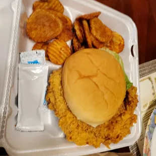 The breaded tenderloin and a side of Buffalo chips