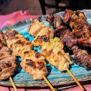 Assortment of skewers, chicken, liver, gizzard