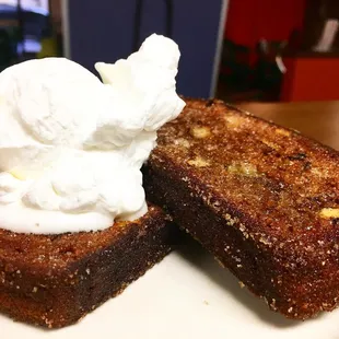 Now serving breakfast! Banana bread french toast!