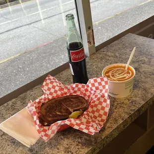 a sandwich and a drink