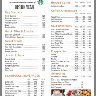 Food and Beverage menu