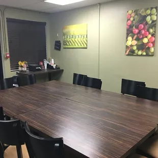 Our meeting room can fit 12 comfortably and more if you're creative.