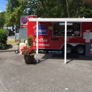 a red coffee truck