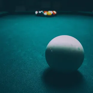 a pool ball on a pool table