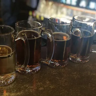 a row of beer glasses
