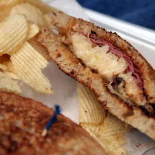 a sandwich and chips