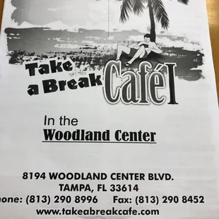 a sign for take a break cafe