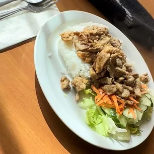 Garlic Pork with steam rice served hot and steaming !