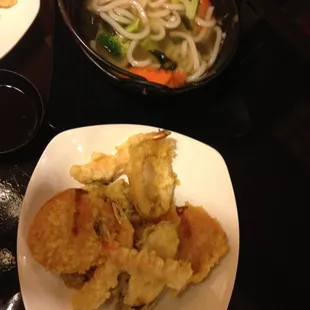 Shrimp tempura Udon- comes in a bowl.