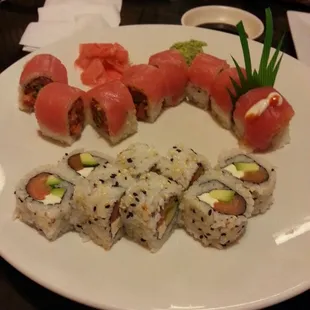 The las Vegas roll -salmon, cream cheese, avocado. Husband got the the red dragon, spicy tuna