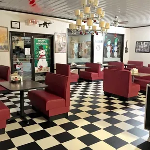 a black and white checkered floor