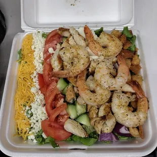 Grilled chicken and shrimp salad