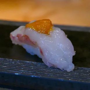 Botan shrimp with uni on top. (Both from Hokkaido)