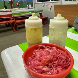 Salsa and habanero pickled onions