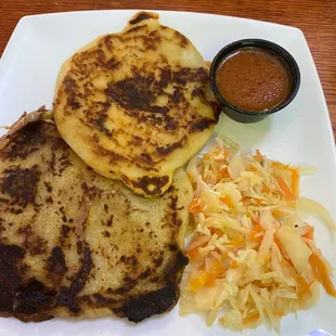 Pupusa bean and chicken and cheese