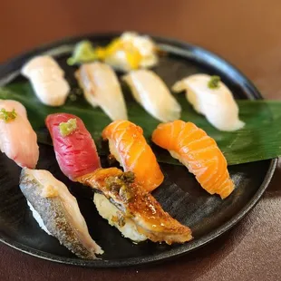 a plate of sushi on a table